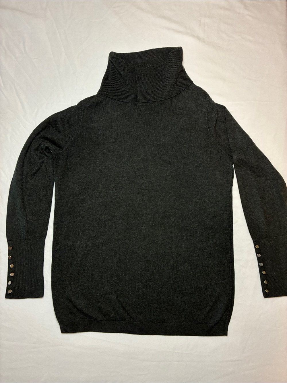 LOFT Black Turtleneck Sweater with Button Cuff Detail
